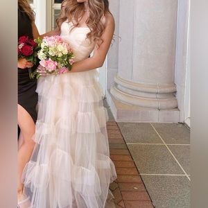 Macy’s TLC Say Yes to the Prom ivory/cream tulle glittering maxi dress gown.